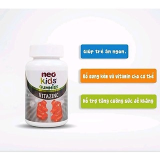 Neo Kids Gummies Kẽm Hữu Cơ giúp trẻ ăn ngon, tiêu hóa tốt, hỗ trợ đề kháng,hộp 60 viên nhai