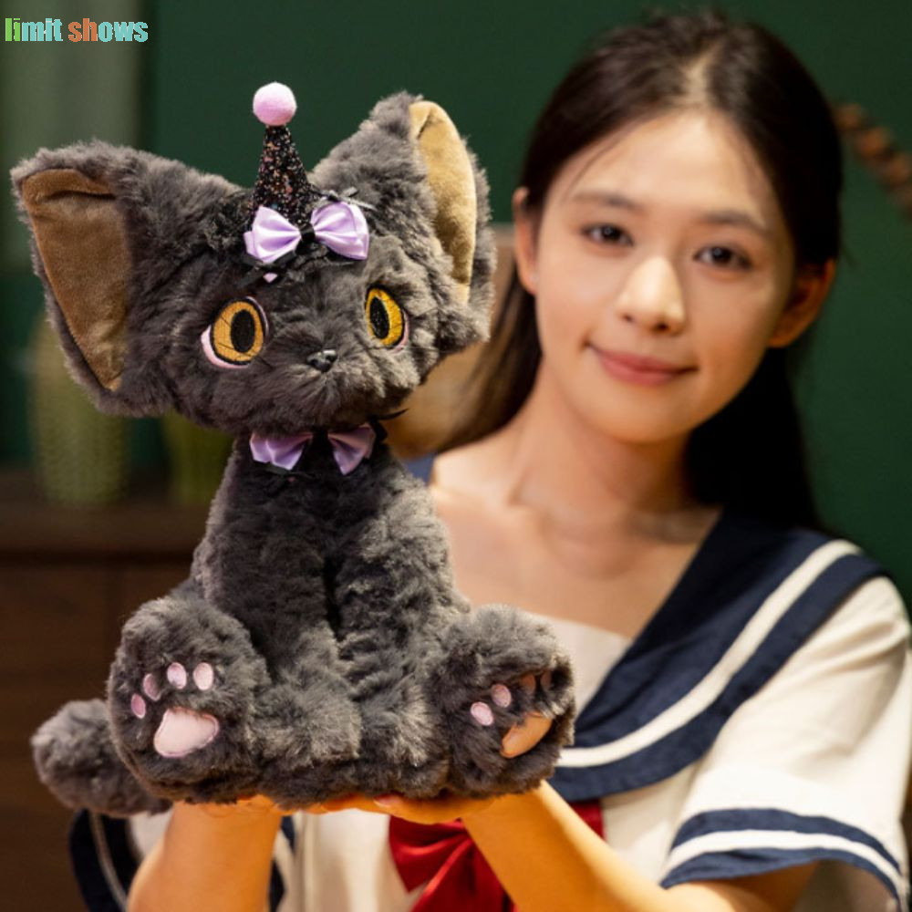 GIỚI HẠN HIỂN THỊ Búp bê sang trọng cho mèo đen, Giỏ bí ngô mắt to Devon Rex Đồ chơi sang trọng cho 