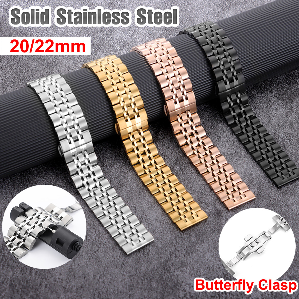 7 hạt Dây đeo đồng hồ bằng thép không gỉ nguyên khối 20mm 22mm Quick Relese Butterfly Clasp Chống th