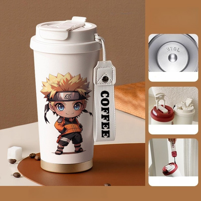 Bình Giữ Nhiệt Inox 316-Bình Giữ Nhiệt Chữ Hán Cá Tính "Naruto Chibi"+"Uống Nước" (Dung Tích 500ml)
