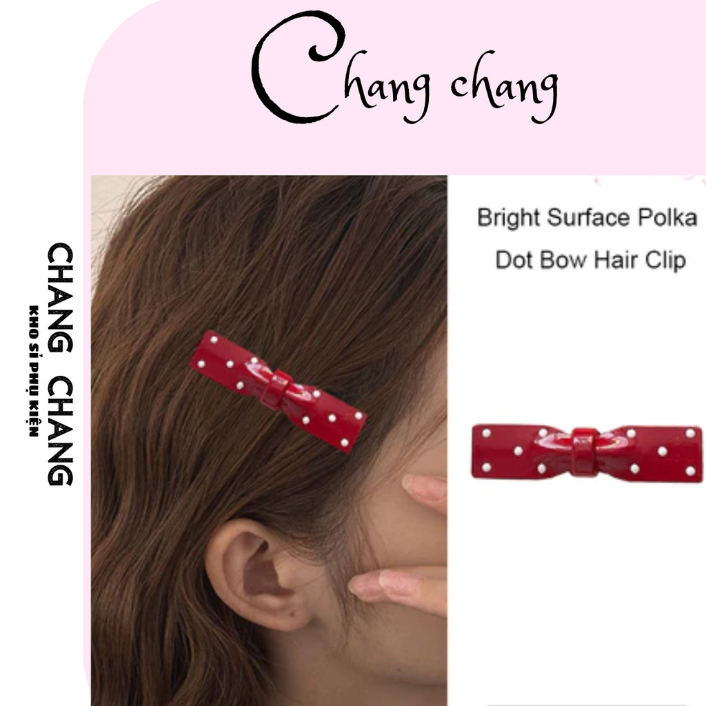 Kẹp Tóc Nữ Đơn Giản hình nơ Kẹp Tóc Bề Mặt Sáng Chấm Bi Nơ Kẹp Tóc