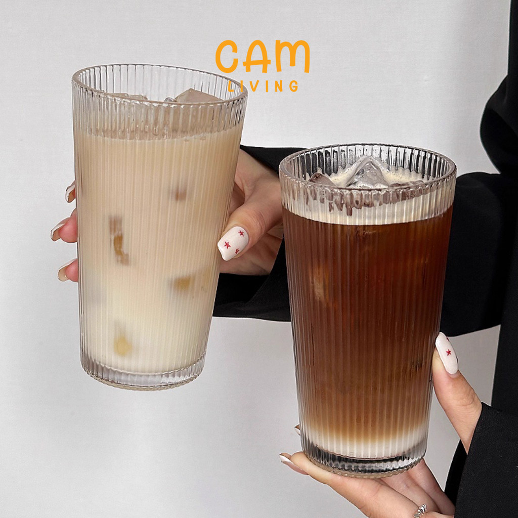 Bộ 6 Ly Thủy Tinh Sọc Miệng Loe 360ml – Ly Cafe, Trà, Sinh Tố Dày Dặn Sang Trọng