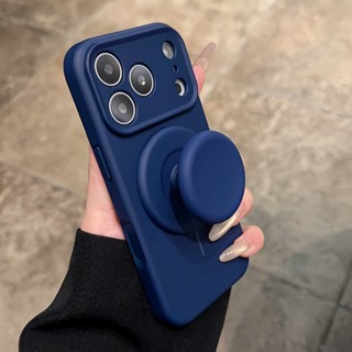  Vỏ Mới Morandi Từ Silicon Mềm Ốp lưng Có Chân Đế Cho iPhone 16 17 Pro Max Air Case Silicone Màu Xanh Sâu Giá Đỡ Điện Thoại Ốp Lưng Chống Sốc 