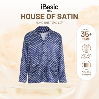 Áo mặc nhà nam iBasic pyjama lụa satin tay dài hoạ tiết icon HOMM016T