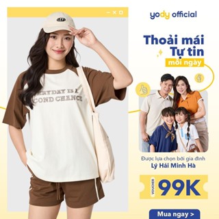 Bộ đồ nữ YODY set áo tay raglan, quần short thun dây rút, phối màu trê trung, trendy WCST25S067