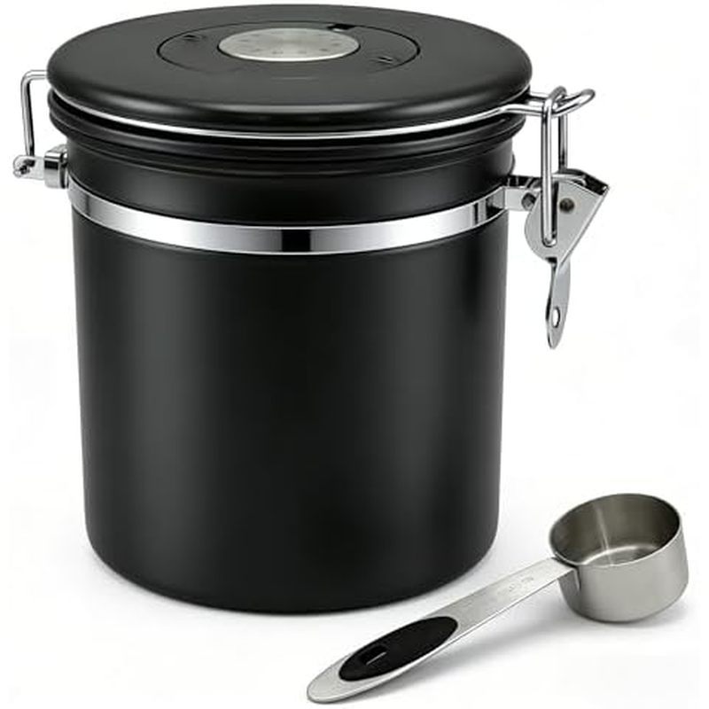 304 Stainless Steel Coffee Canister Airtight Storage Container with Spoon, Date Tracking Device CO2 
