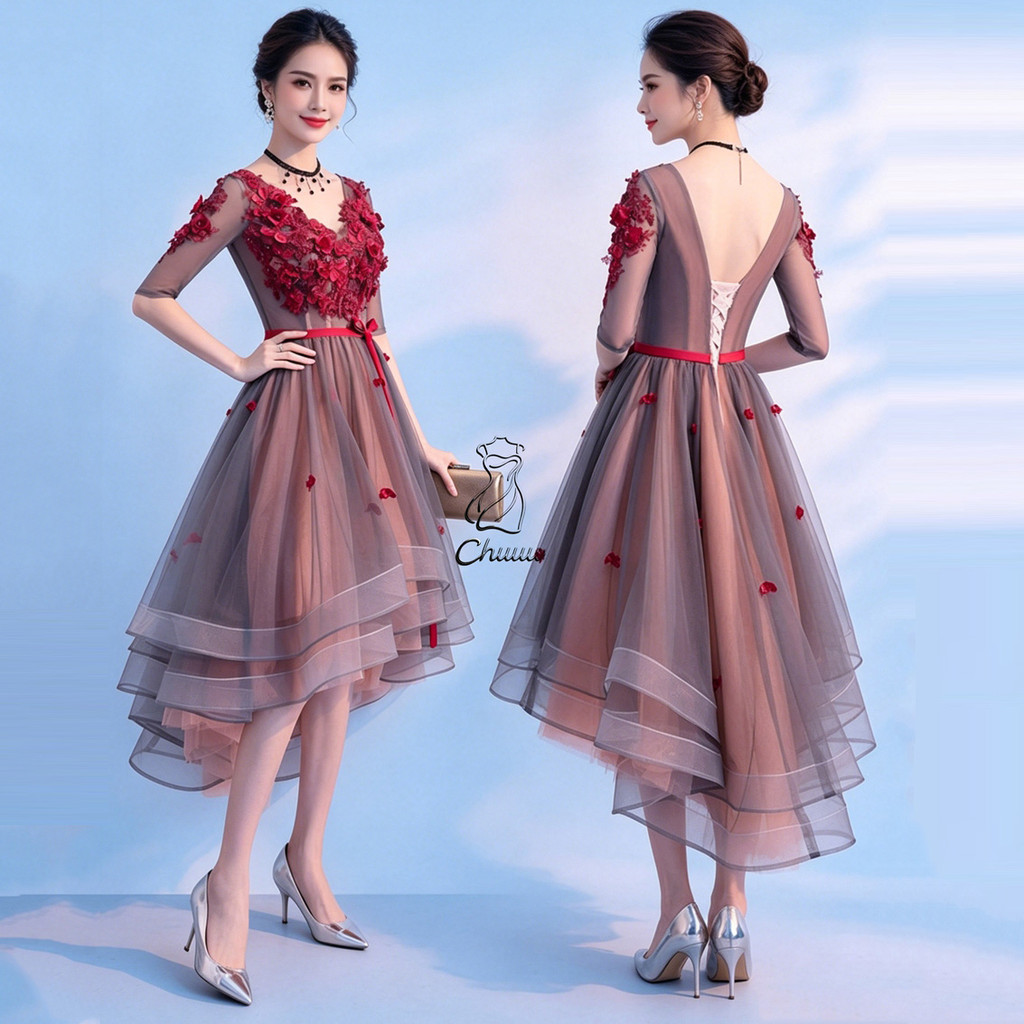 Váy dạ hội dự tiệc cho đám cưới phù dâu váy dạ hội thanh lịch màu đỏ Váy dạ hội