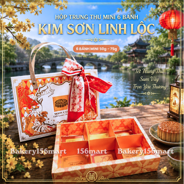 5-10H Hộp Trung Thu Mini 6 Bánh 50g-75g KIM SƠN LINH LỘC | Hộp Lava Trứng Chảy