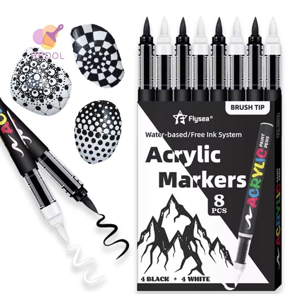 REPKG 8 chiếc Bút đánh dấu sơn Acrylic, Đầu mềm màu đen trắng Bút đánh dấu mực dung tích lớn, DIY Ch