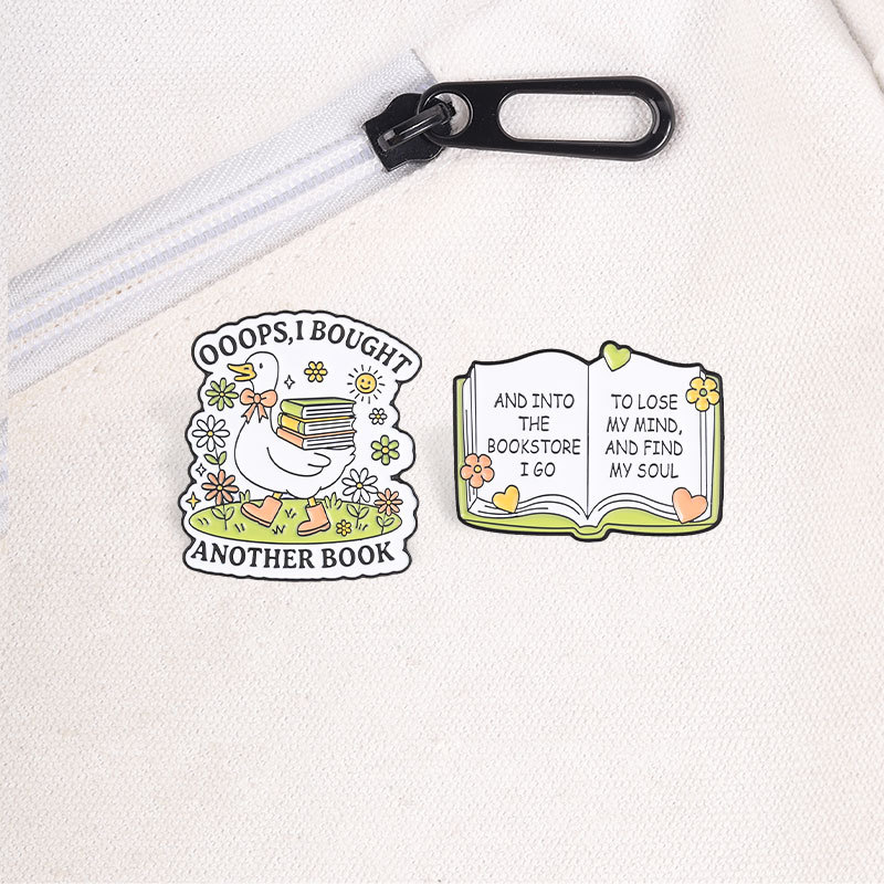 Dễ Thương Giun Sách Vịt Men Pin "Oops I Bought Another Book" Huy Hiệu Trâm Hợp Kim Cho Độc Giả & Ngư