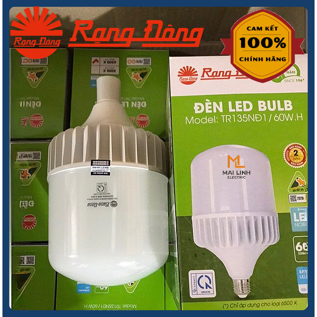 (Rạng Đông) Bóng đèn Led Bulb Trụ 60W (Nhôm Đúc Tản Nhiệt) - Đèn nhà xưởng, chiếu sáng liên tục, chố