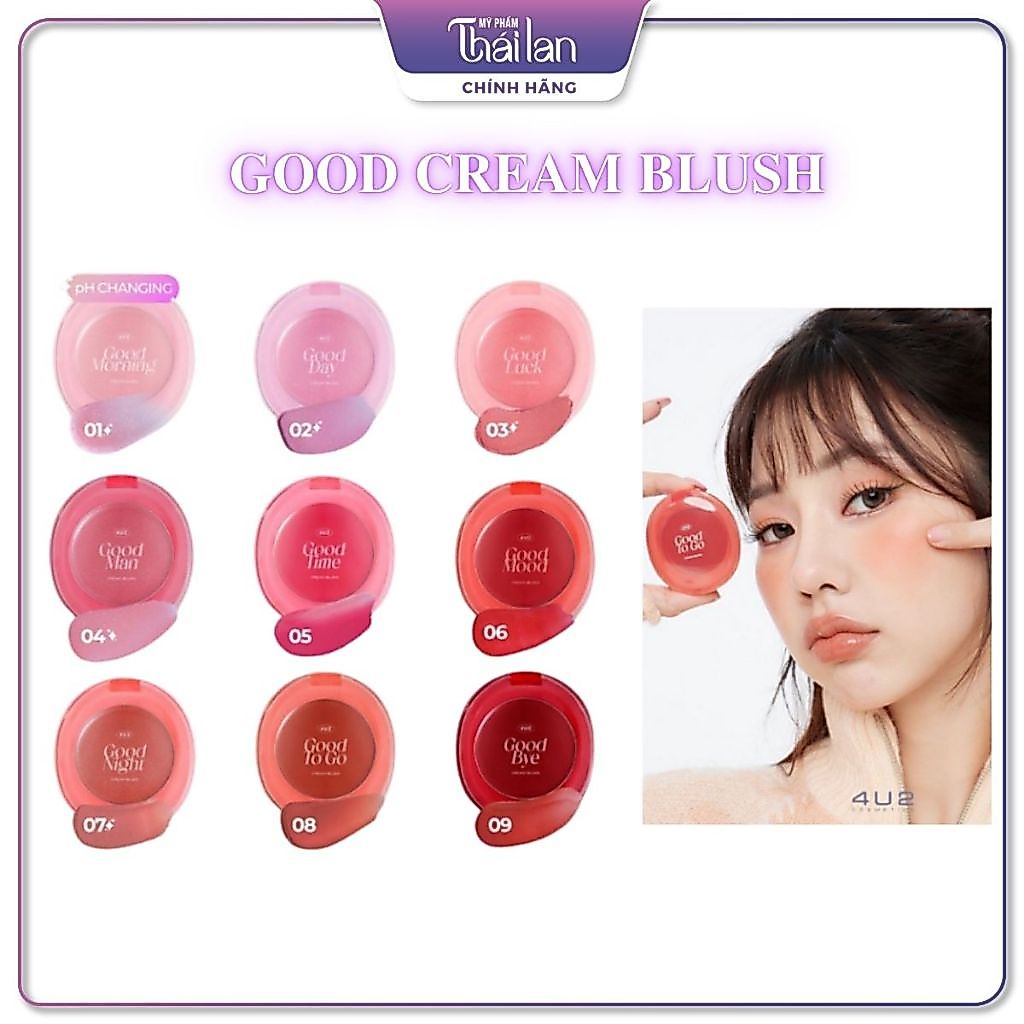 Phấn Má Dạng Kem Má Hồng 4U2 Good Cream Blush, Má Trứng Má Kem Matte Có Nhũ Thái Lan
