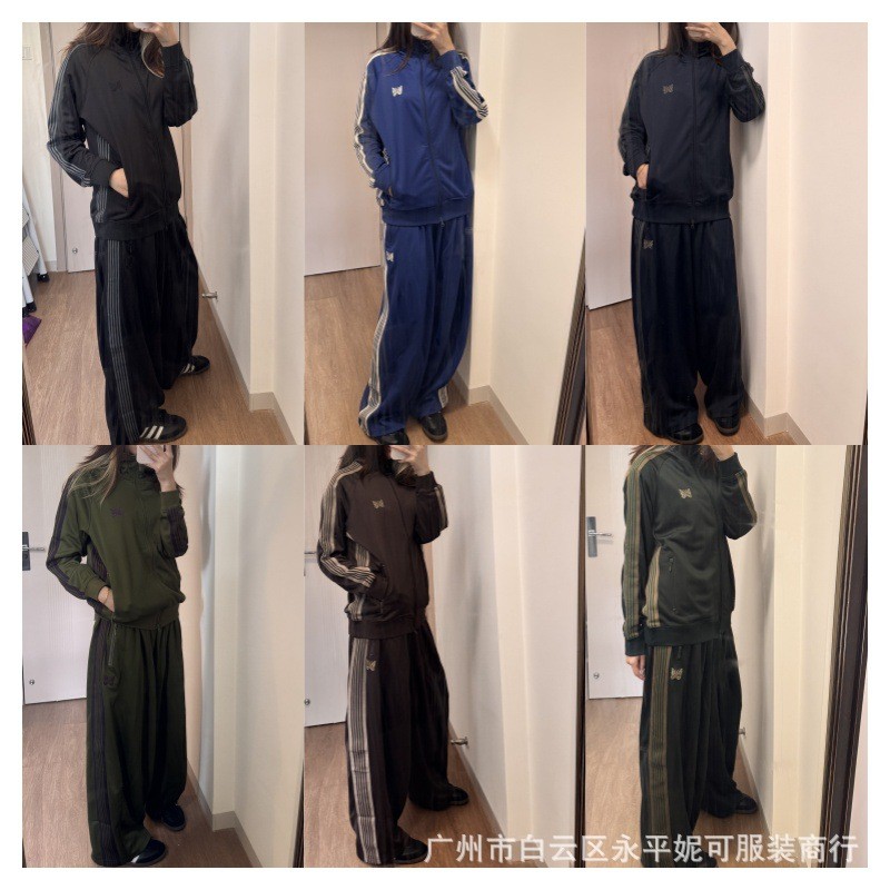 GLTU Needles tracksuit Butterfly Embroidery Sports Suit Japanese Style Loose Stand Collar Jacket and