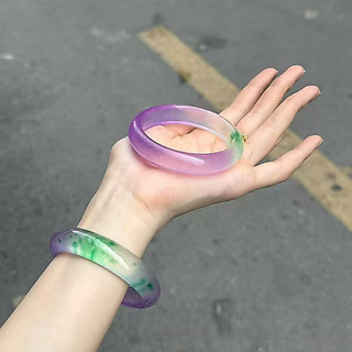 Vòng tay hoa nổi ngọc bích Dulong tự nhiên màu tím và xanh lá cây