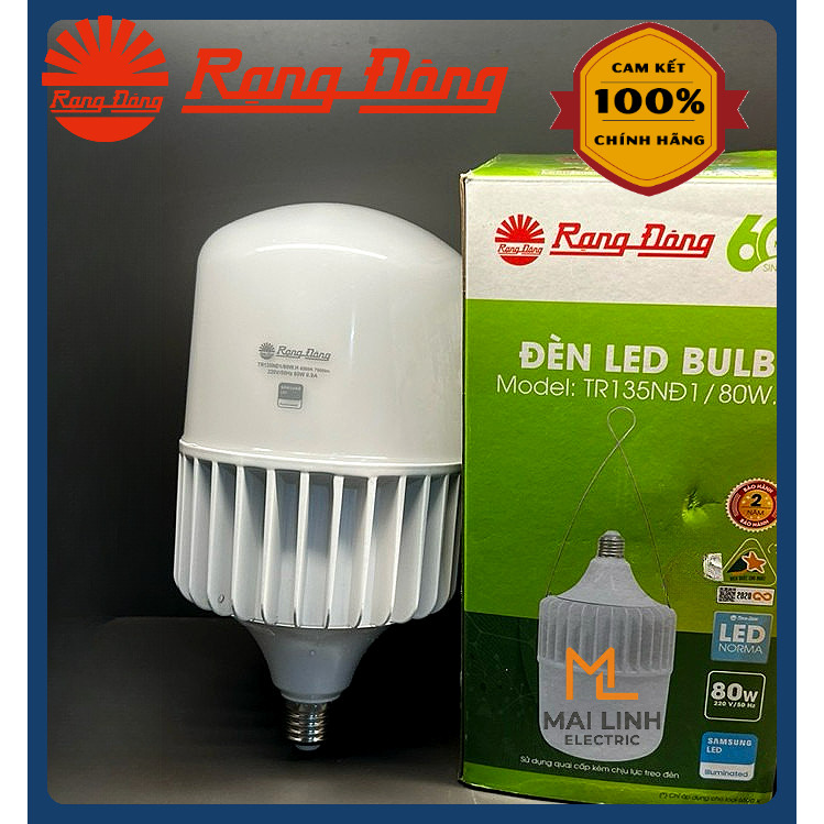 (Rạng Đông) Bóng đèn LED bulb trụ 80W (Đế nhôm tản nhiệt) -Đui E27 - Chiếu sáng liên tục nhà xưởng -