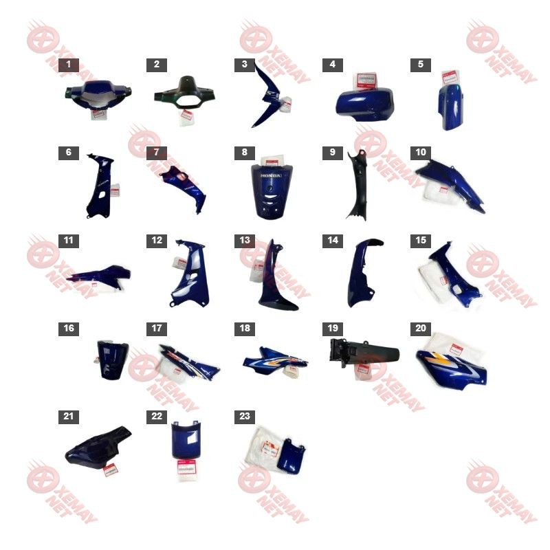 Bộ Nhựa - Dàn Vỏ - Dàn Áo Wave A Nhỏ 100 Màu Xanh Đậm Lốc Đen Pb171M