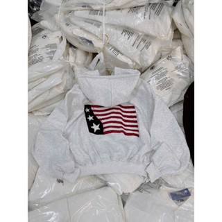 Áo khoác nỉ hoodie unisex rộng form, nhiều màu sắc nam nữ, tay phồng, thiết kế lá cờ Mỹ.