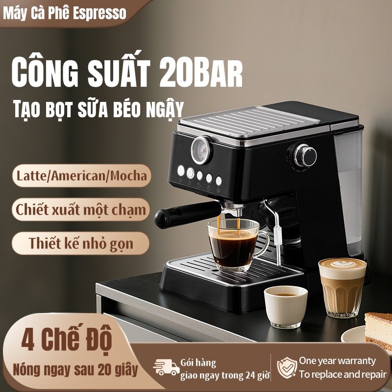 Máy Pha Cafe Espresso 20Bar Bán Tự Động - Chiết Xuất 1 Nút, Đánh Sữa Tạo Hình - Cho Gia Đình