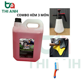   Chính hãng  Xà bông bọt tuyết hương dâu thơm dịu Nano Gloss Shampoo can 5L xà bông rửa xe siêu sạch kèm bình rửa xe 2L 