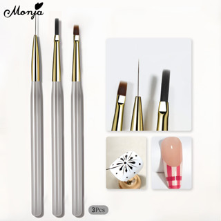  Monja Nail Art Brushe UV Gel Ba Lan Kẻ Sọc Checkered Vẽ Lưới Kiểm Tra Họa Tiết Lưới Tranh Mỏng Dài Lót Bút Bàn Chải Pháp Smile Edge Lines Sọc Dụng Cụ Làm Móng Tay Bàn Chải Móng Tay 