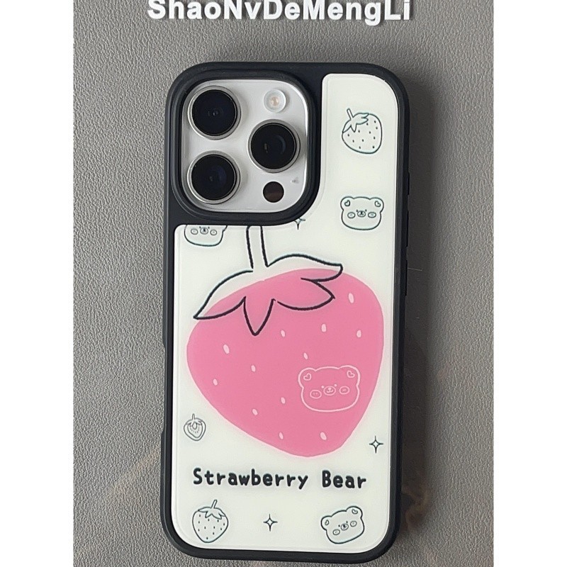 Ốp Điện Thoại Dâu Hồng Chống Rơi Cho iPhone 16 Promax 15 Promax 11 12 13 14plus 15plus 16e 16plus 15