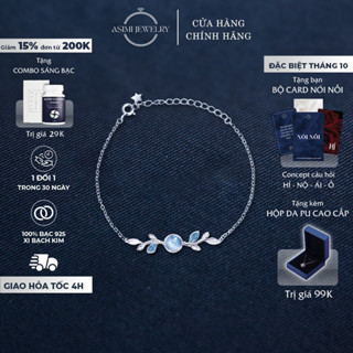 Lắc tay bạc Waterful đá Moonstone Asimi, Lắc bạc Ý S925 nữ đính 2 mặt Waterful Leaf LT34