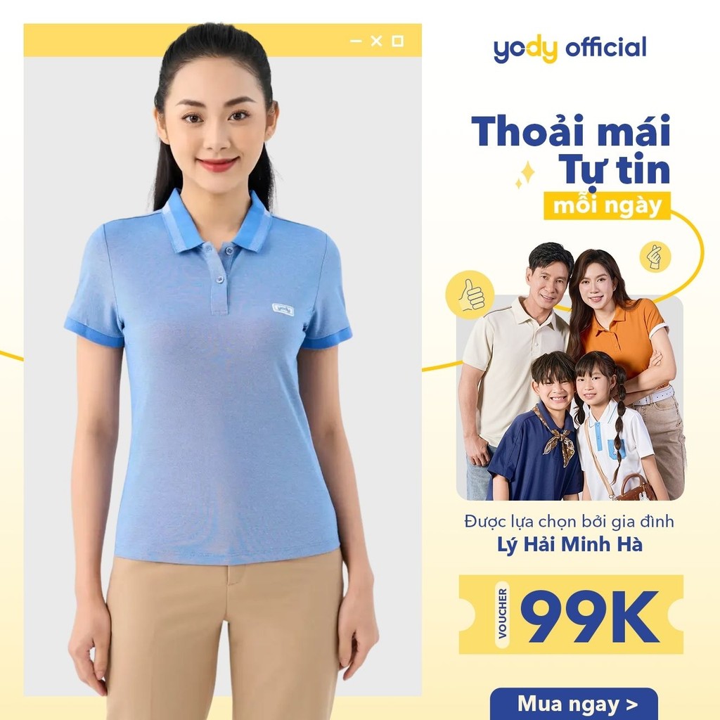 Áo polo nữ YODY phông cộc tay, vải cotton mắt chim, giữ form bền màu thoải mái mềm mại APN3340