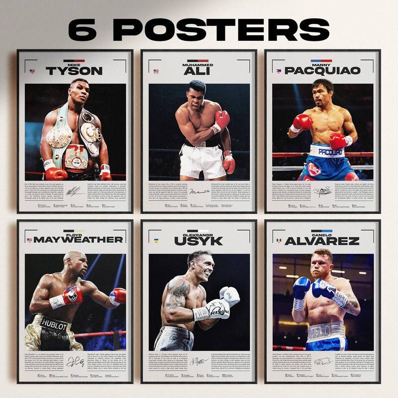 Quyền Anh Truyền Thuyết Chữ Ký Poster Bộ Mike Tyson Muhammed Ali Manny Pacquiao Floyd Mayweather Ole