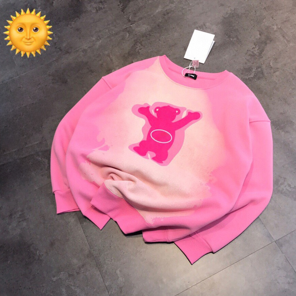 PP2S W11 26Early spring women's pink front and back teddy bear zip-up fleece-lined round-neck tie-dy