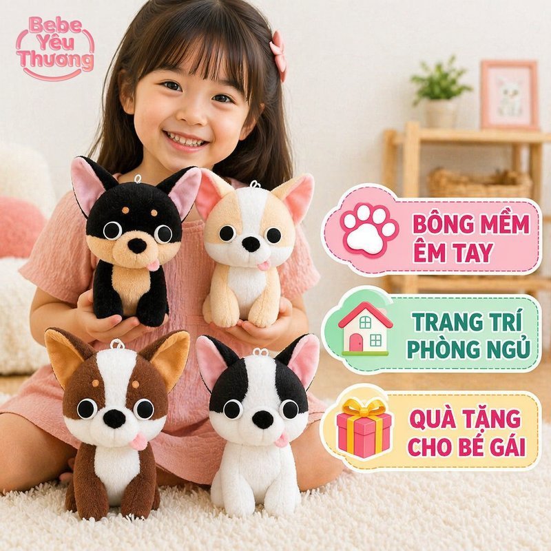 Gấu Bông Chó Chihuahua Thú Nhồi Bông Mềm Mịn ôm Ngủ Trang Trí Bàn Phòng Ngủ Quà Tặng Trẻ