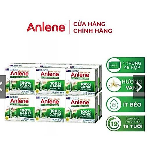 [MẪU MỚI 110ML] Thùng 48 hộp sữa bột pha sẵn Anlene 110ml - vani, sô (cam kết chính hãng)