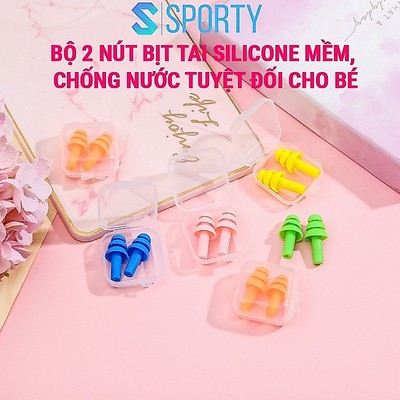Bộ 2 nút bịt tai silicon EN2 nhỏ gọn, có hộp cho bé cao cấp chống nước khi bơi SPORTY