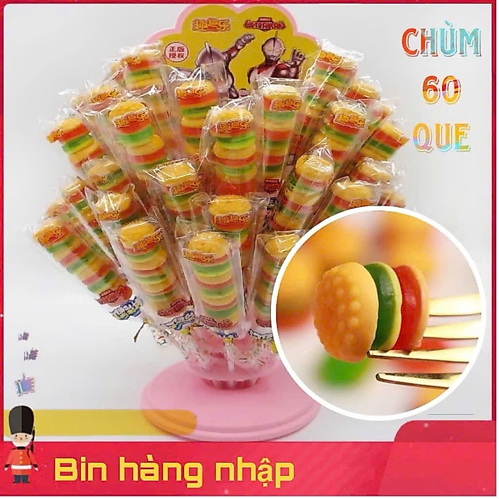 Kẹo dẻo Hamburger chùm 60 que ăn vặt food