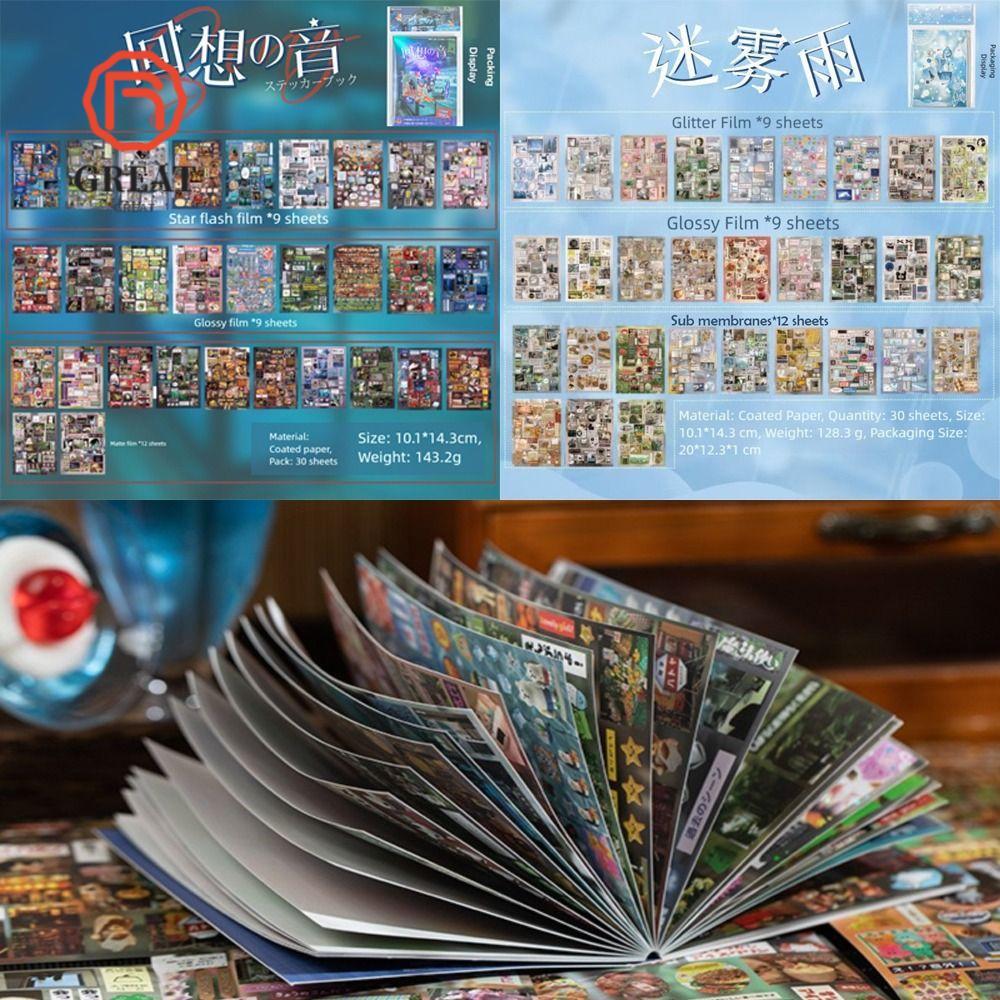 GREATMY Nhật Bản Sticker Book, Die-cuting Style Long Lanh Film DIY Trang Trí Sticker, Showa Thẩm Mỹ 