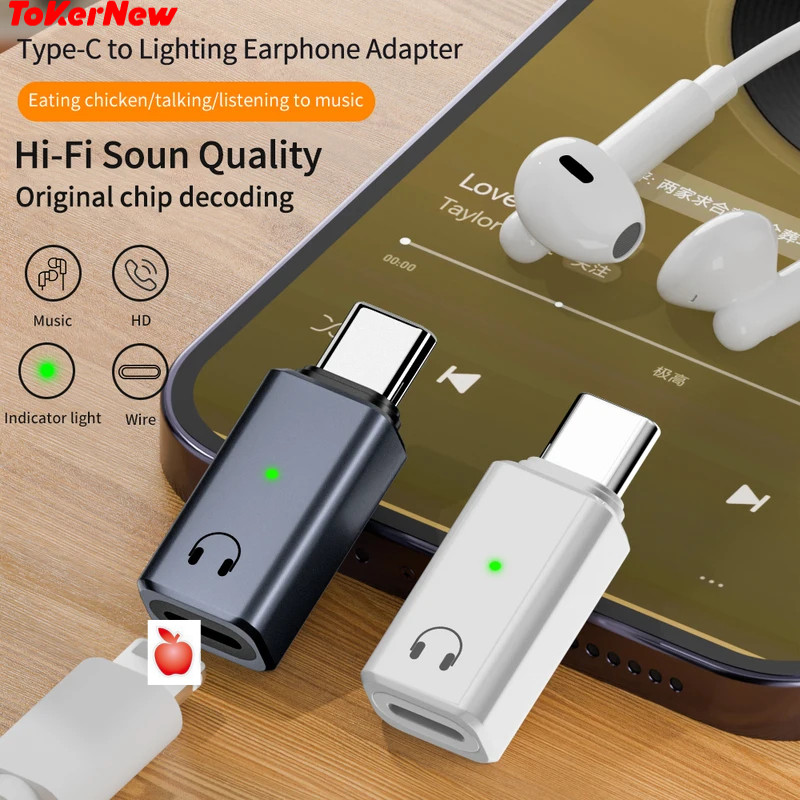 ToKerNew For Lightning to Type C Adapter For iPhone 15 16 iPad Wired Headset IOS Female to USB C Mal