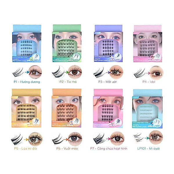 Lông Mi Cụm Có Sẵn Keo Jary Pro Cluster Lashes - Hộp Nhựa 6 Hàng - P1 P2 P3 P4 P5 P6 P7