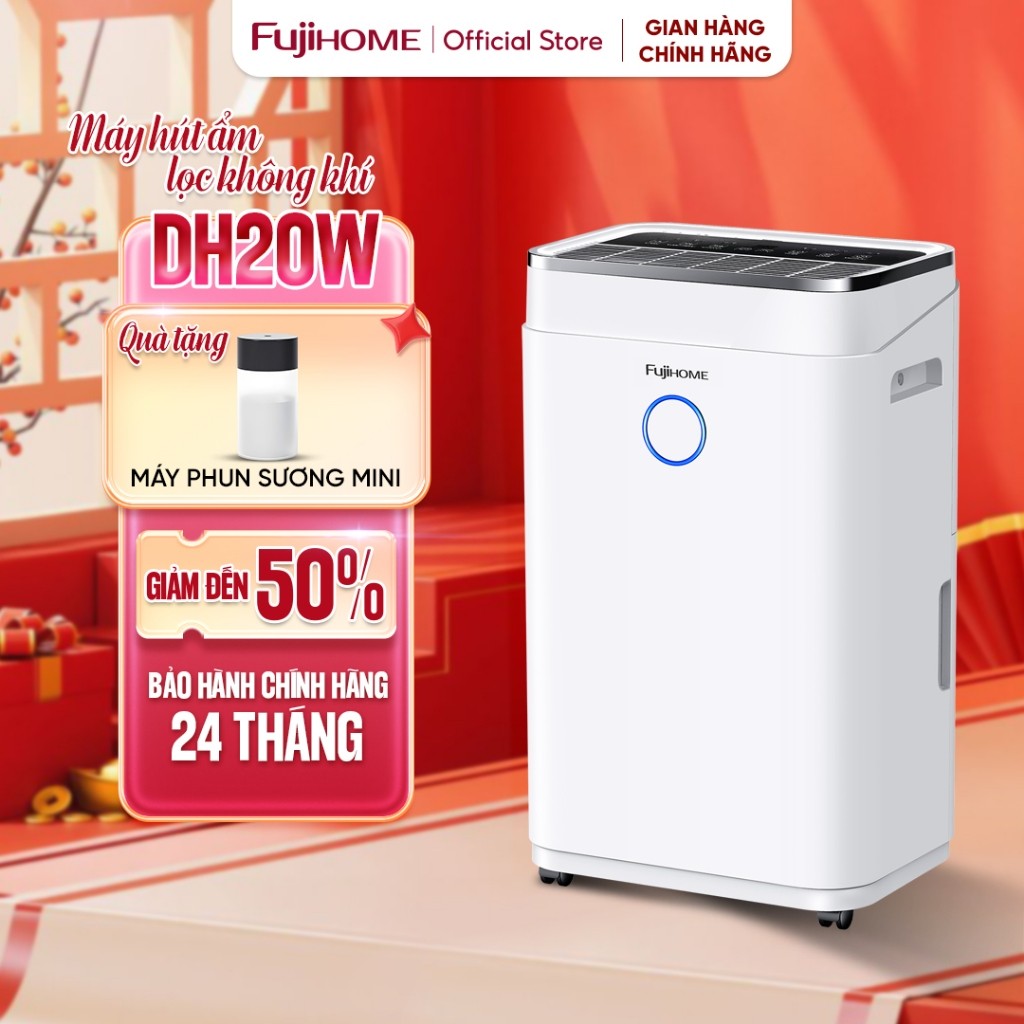 Máy hút ẩm công suất lớn 20L/ ngày FUJIHOME DH20W phòng 20-50m2, lọc không khí kết nối WIFI phòng ng
