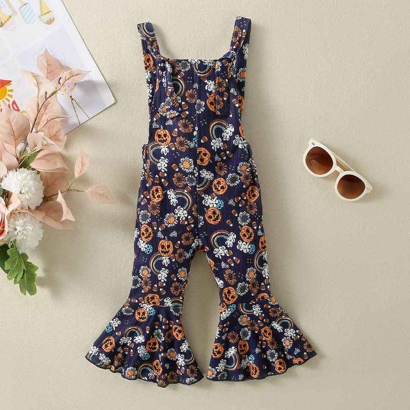 Xuyên Biên Giới Trẻ Sơ Sinh Halloween Bí Ngô Quần Áo Trẻ Em Bé Gái Lỗ Rộng Dây Sling Jumpsuit E083 #
