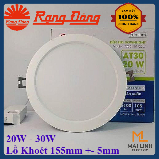(Rạng Đông) Đèn Led Downlight âm trần 20W 30W -Lỗ khoét trần 155mm +-5mm -Ánh sáng trắng 6500K -Chip