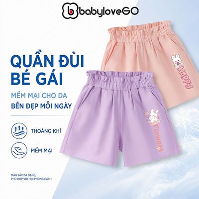 Quần kaki bé gái BabyloveGO quần đùi bé gái cạp chun co giãn thoải mái thoáng mát cho bé 1-10 tuổi
