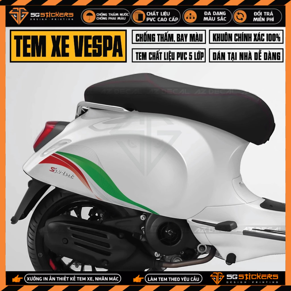 Tem Xe Vespa Sprint/Primavera/GTS Italia | VP02 | Tem Rời Xe Vespa Chất Liệu PVC Cao Cấp