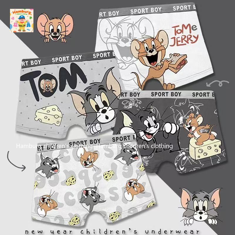 [Phim hoạt hình Tom Cat Jerry ~ 4 gói] Quần short Boxer Cotton nguyên chất cho bé trai