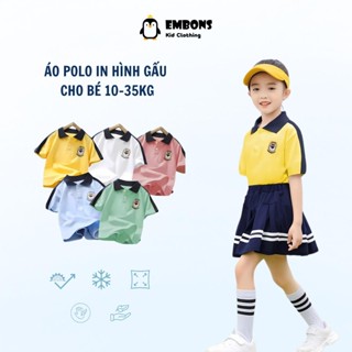 Áo polo in hình gấu cho bé từ 10-40kg chất liệu cotton thoáng mát phong cách Hàn Quốc EMBONS