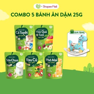  Combo 5 bánh ăn dặm Mămmy vị rau củ phô mai trái cây cá tuyết sữa chua giòn tan vừa tay bé gói 25g 