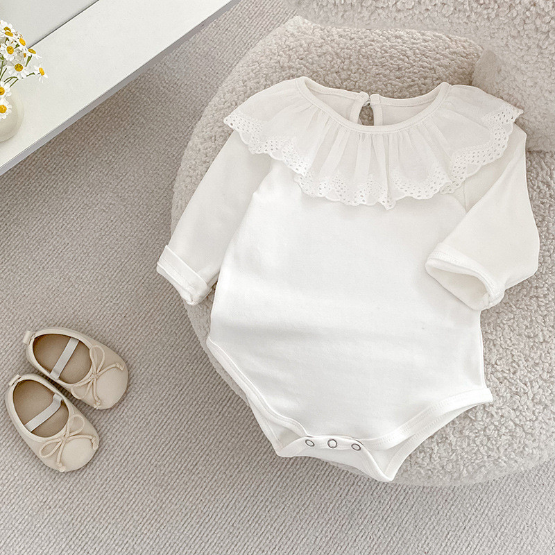 Girls' Long Sleeve Butt Wrap Clothes Baby Ruffle Collar Romper Baby Girls' Spring and Autumn Clothin