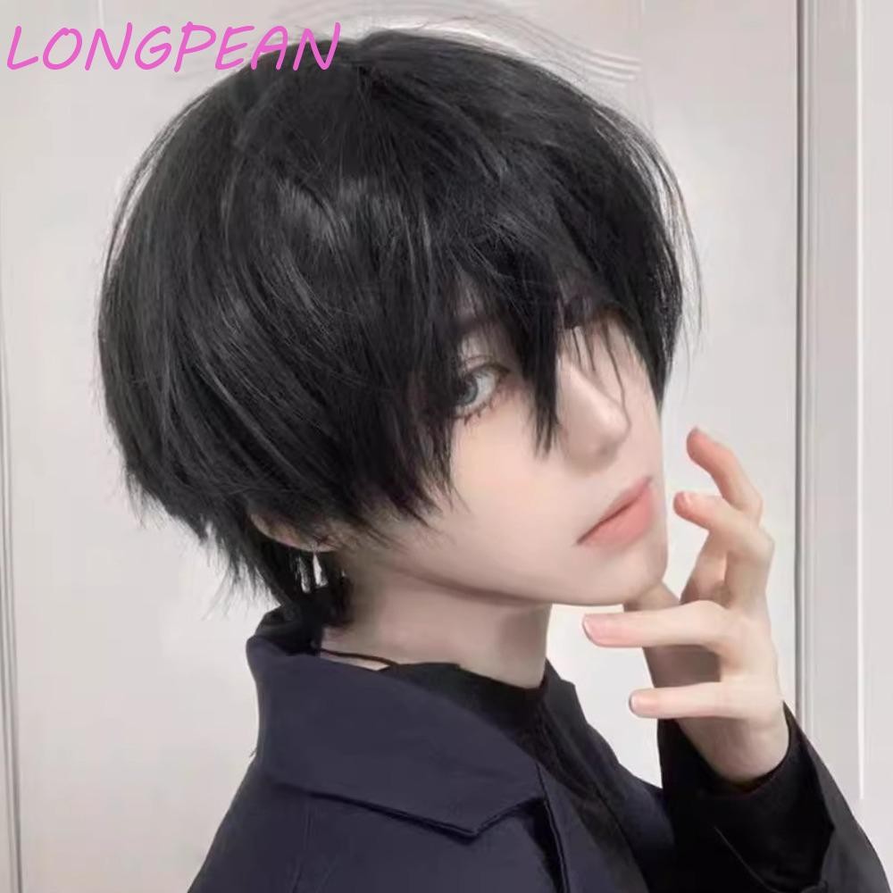 LONGPEAN Wig Anime Nam, Short Straight Synthetic Hair Fiber, Brown Full Head Wig Cho Cosplay