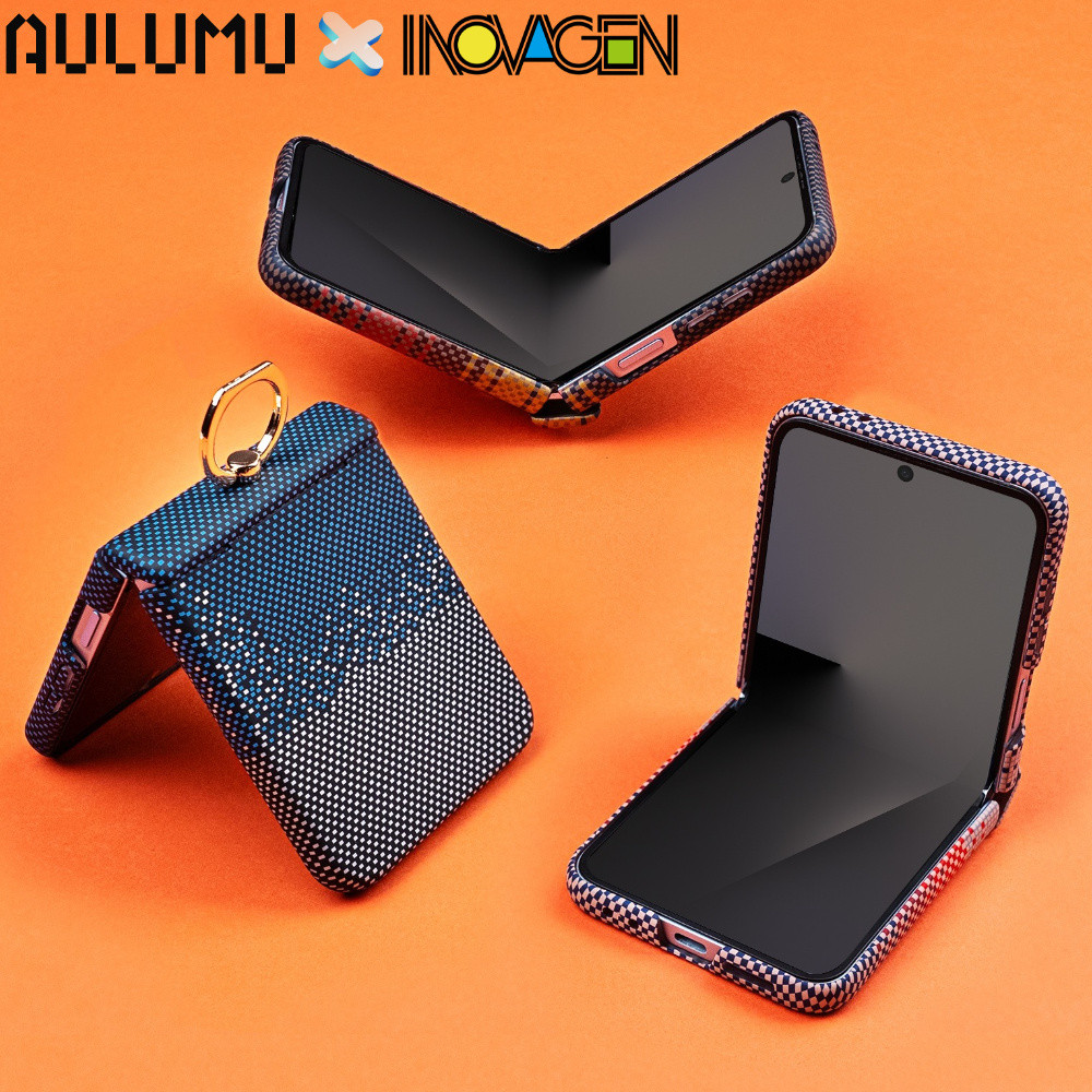 INOVAGEN Cho Samsung Galaxy Z Flip 7 6 5 Sợi Carbon Họa Tiết Vòng Đứng Vỏ Điện Thoại Từ Tính, Có Kín