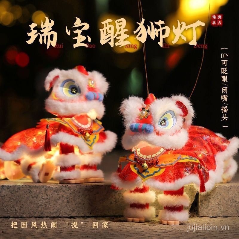 2025 Phong Cách Mới Tết Trung Thu Handmade Lion Lantern diy Trẻ Em Di Động Dạ Quang Cổ Chất Liệu Đèn