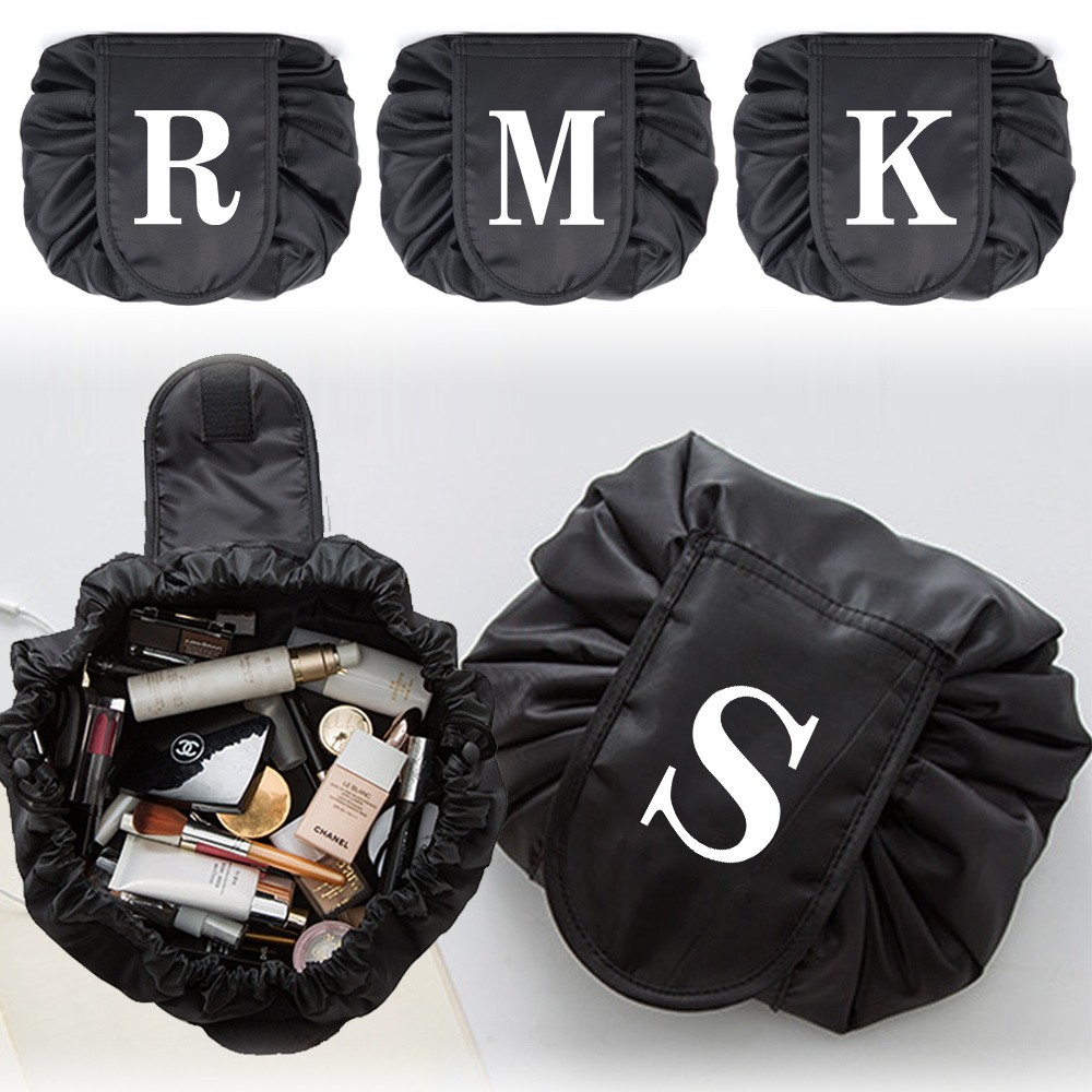 Drawstring Cosmetic Bag Storage Makeup Bag Organizer Make Up Pouch Portable White Letter Print Toile