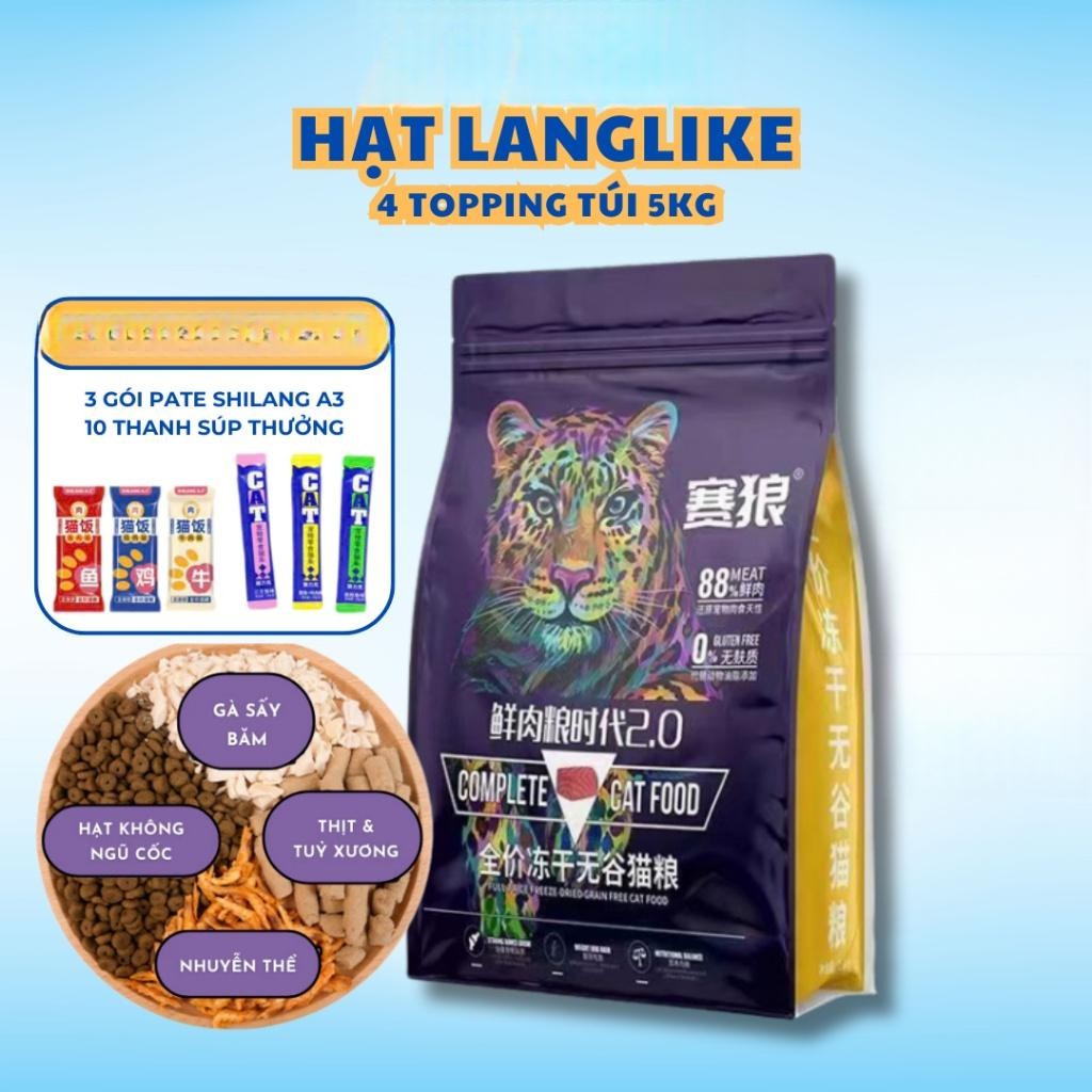 [Bao 5kg] Hạt Cho Mèo LANGLIKE Siêu Topping Đạm 40%, Hạt LANGLIKE Cho Mèo Không Độn Ngũ Cốc